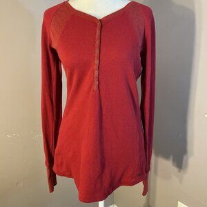 Eddie Bauer Scoop Neck Snap Henley 2 Tone Thermal Waffle Shirt Red Sz M